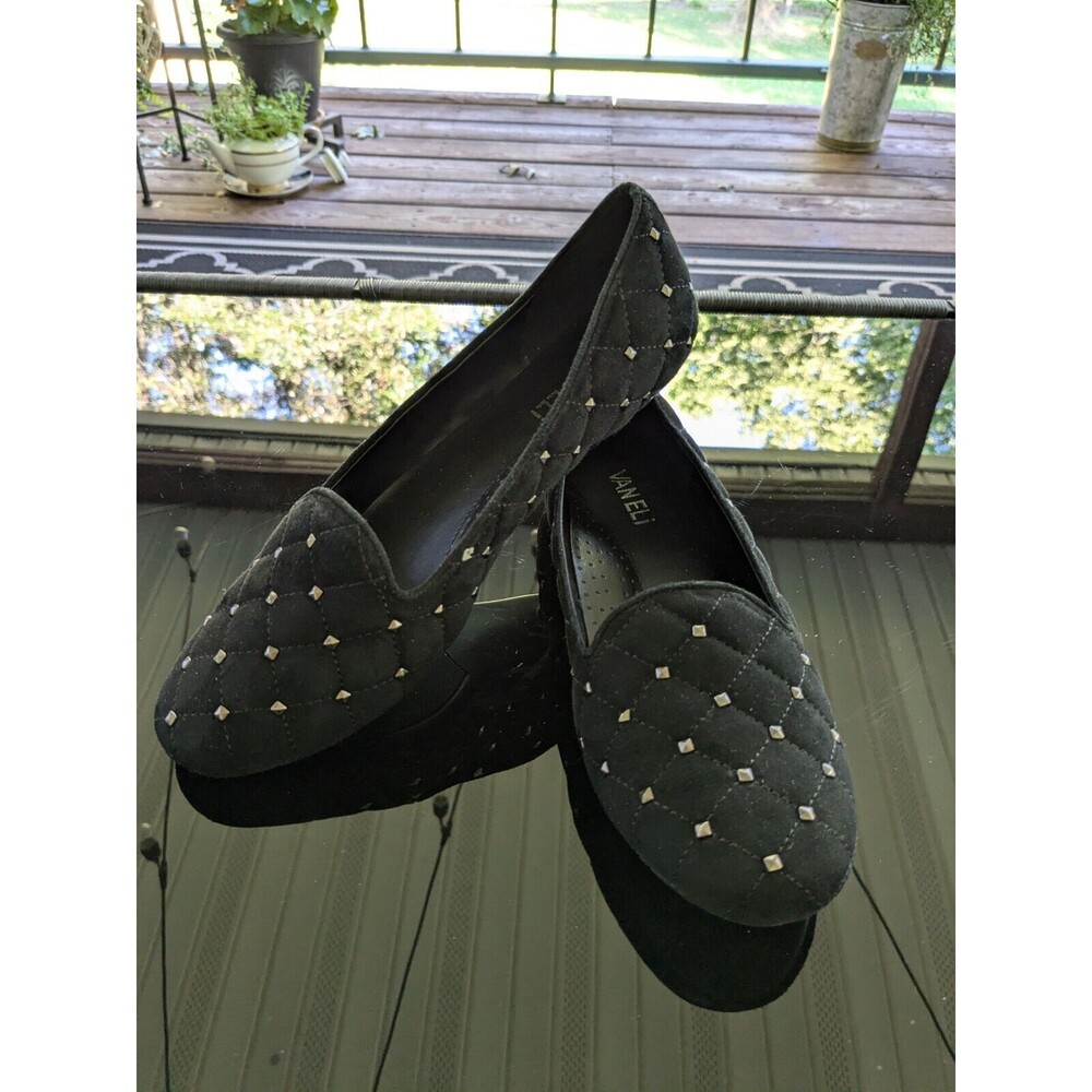 VANELi Quilted Flats Women's 8.5 W Studs Comfort Faux Suede Embellished Black